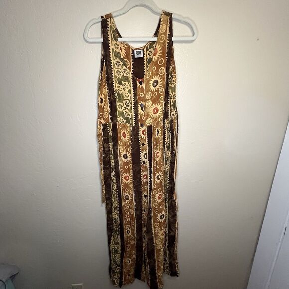 Dresses & Skirts - Vintage 90s Y2K Rama Size M abstract Art tan Yellow Summer Maxi Dress